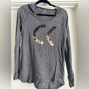 Cute grey long sleeve tee with hoodie